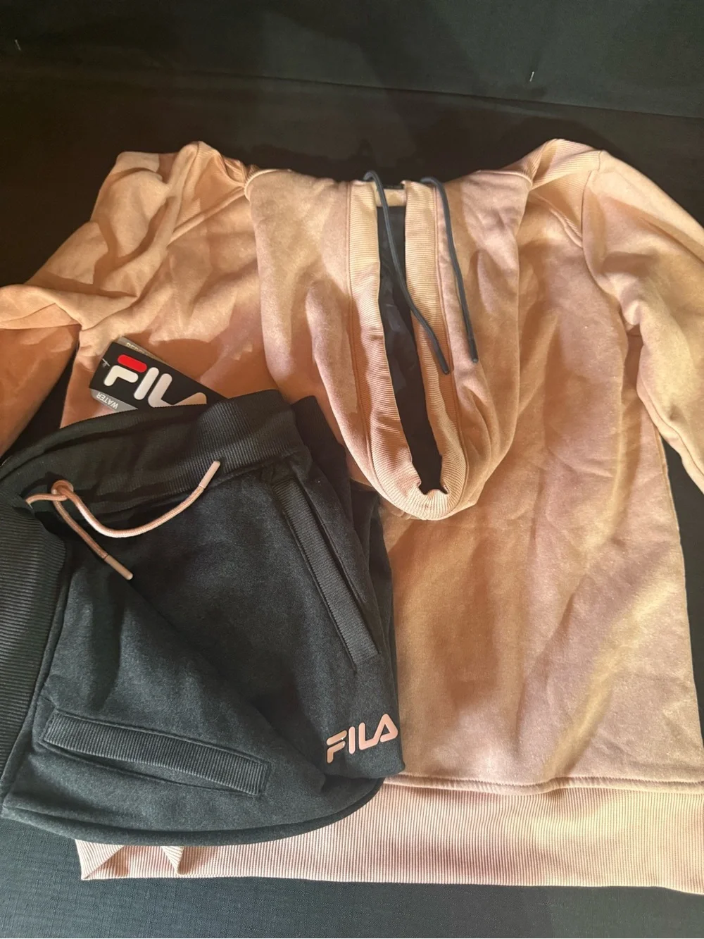 Fila Pink Hoodie with Black Jogger Shorts